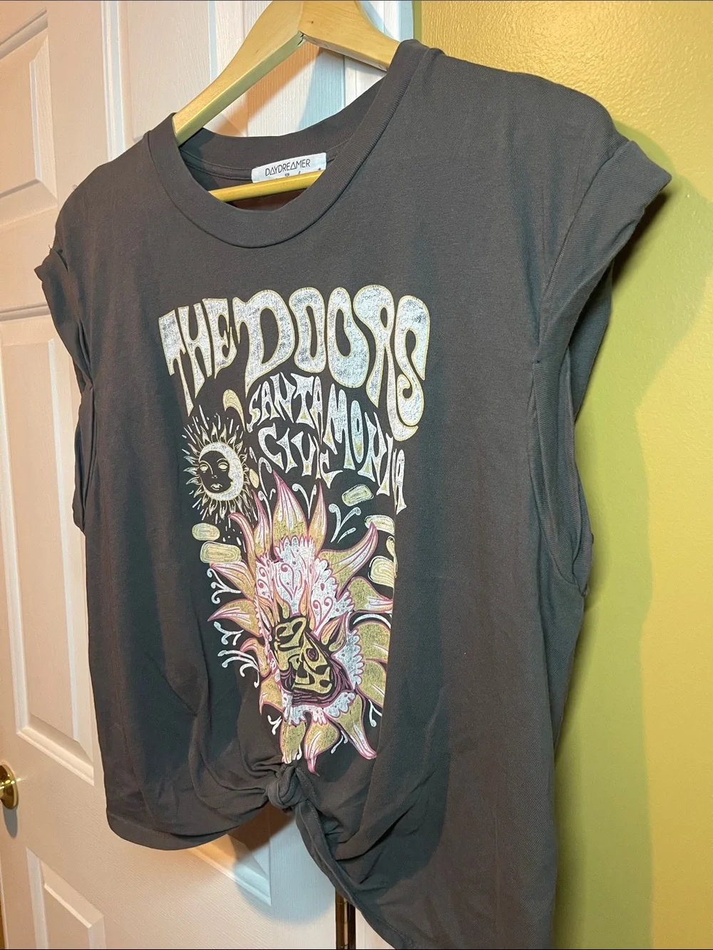 Free People Black Graphic Short Sleeve Tee with Pink & Yellow Sunflower